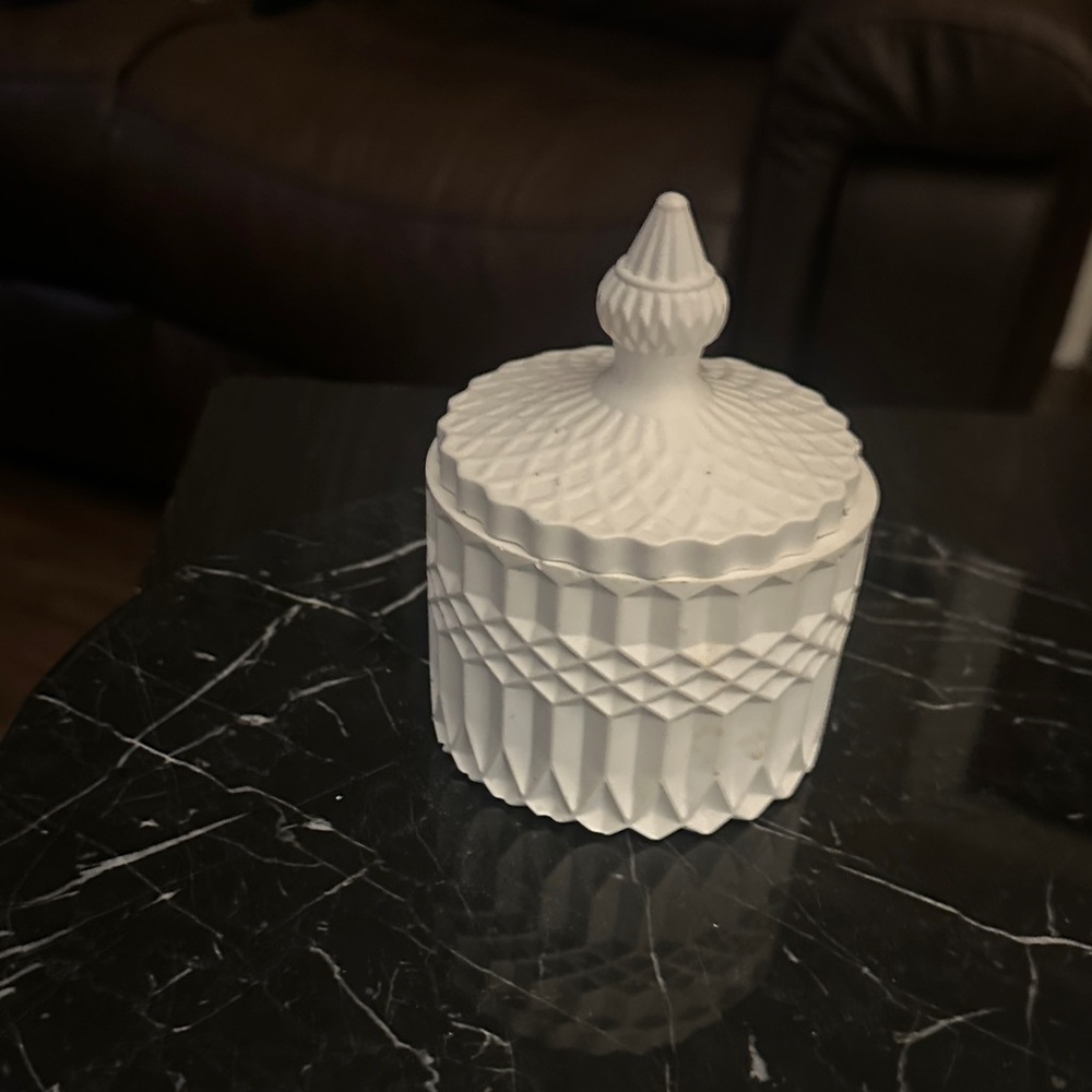 Beautiful White Textured Decorative Jar 5” Handmade Cast Resin Waterproof